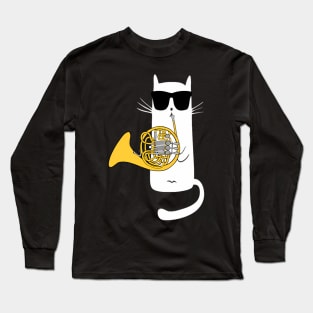 Cat ing Sun Playing French Horn Long Sleeve T-Shirt